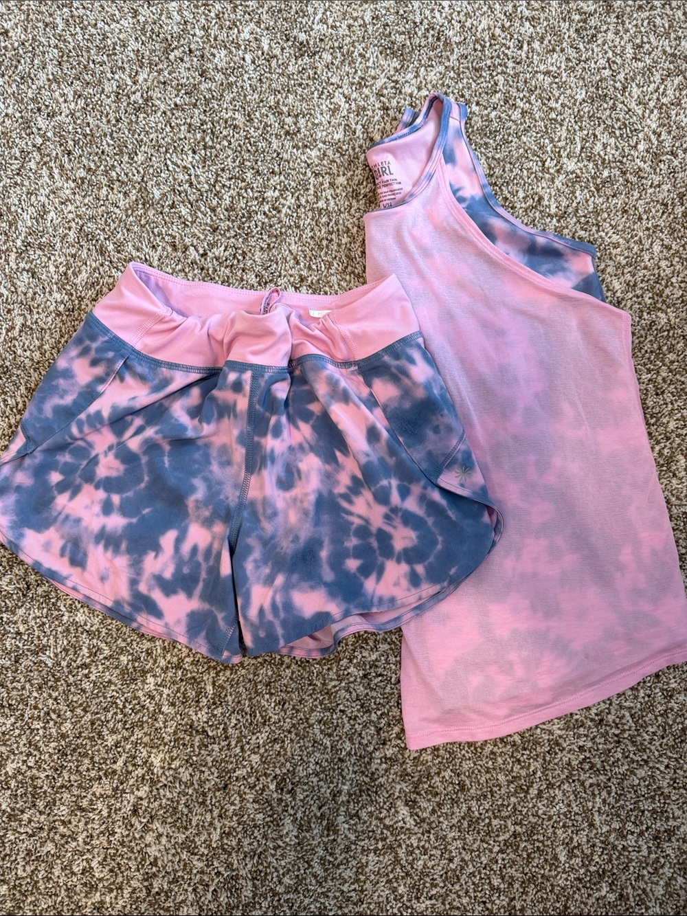 Athleta GIRL Pink and Blue Tie-Dye Performance Tank and Short Bundle